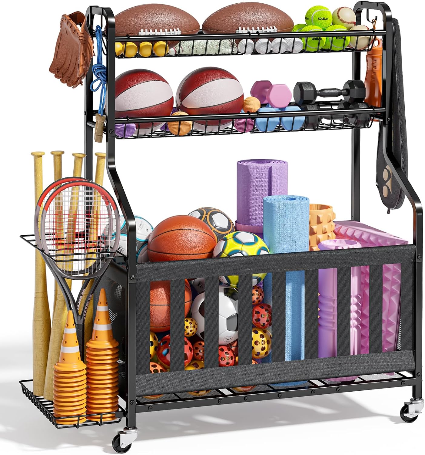 Sports Equipment Garage Organizer - Sports Equipment Storage Organizer, Rolling Garage
